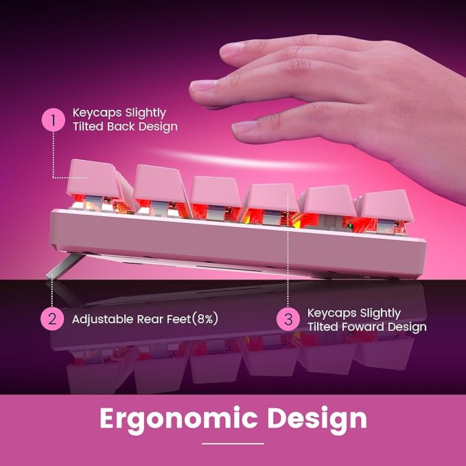 RisoPhy Mechanical Gaming Keyboard, RGB 104 Keys Ultra-Slim Backlit USB Wired Keyboard with Blue Switch, Durable ABS Keycap/Anti-Ghosting/Spill-Resistant Mechanical Keyboards for PC Mac Xbox Game,Pink