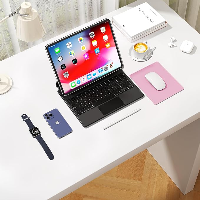 Leather Desk Pad Protector, Waterproof Mouse Pad, PU Desk Mat, Office Desk Cover, Desk Writing Mat for Office/Home/Work/Cubicle (Pink) 9x8 in