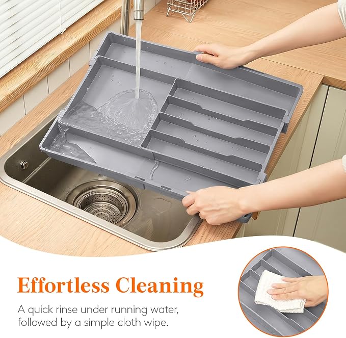 Lifewit Silverware Drawer Organizer, Expandable Utensil Tray for Kitchen, BPA Free Flatware and Cutlery Holder, Adjustable Plastic Storage for Spoons Forks Knives, 4-7 Slots, Gray
