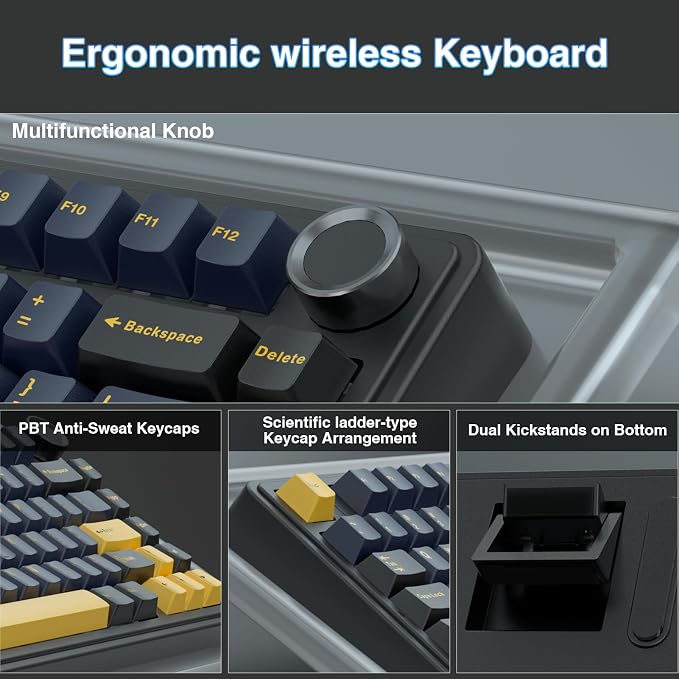 AULA F75 75% Wireless Mechanical Keyboard, Hot Swappable Creamy Keyboard, Pre-lubed Greywood Switches RGB Backlit Gaming Keyboards, 2.4GHz/Type-C/BT5.0(Cool Black)