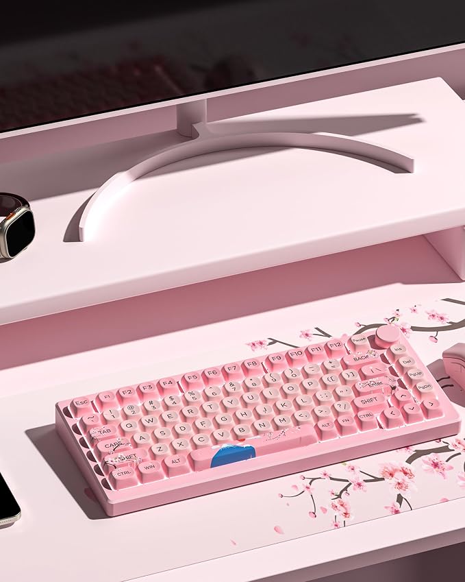 131 Cute Pink Keycaps MOA Cherry Blossom keycap Theme Japanese Keycap Set for Mechanical Keyboard for 61/68/84/87/98/99/100/104/108 Keys,Pink(Only Keycap Set)