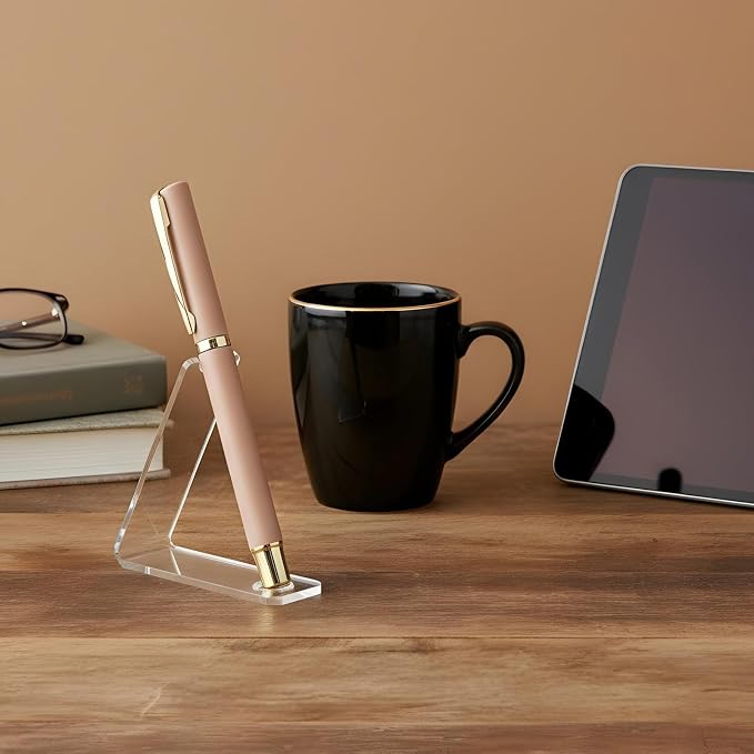 2 Pcs Acrylic Pen Display Stand, Clear Acrylic Single Pen Holder, Transparent Pencil Display Stands Makeup Brush Rack Paintbrush Drying Rack Fountain Organizer Stand for Home School Office Desk