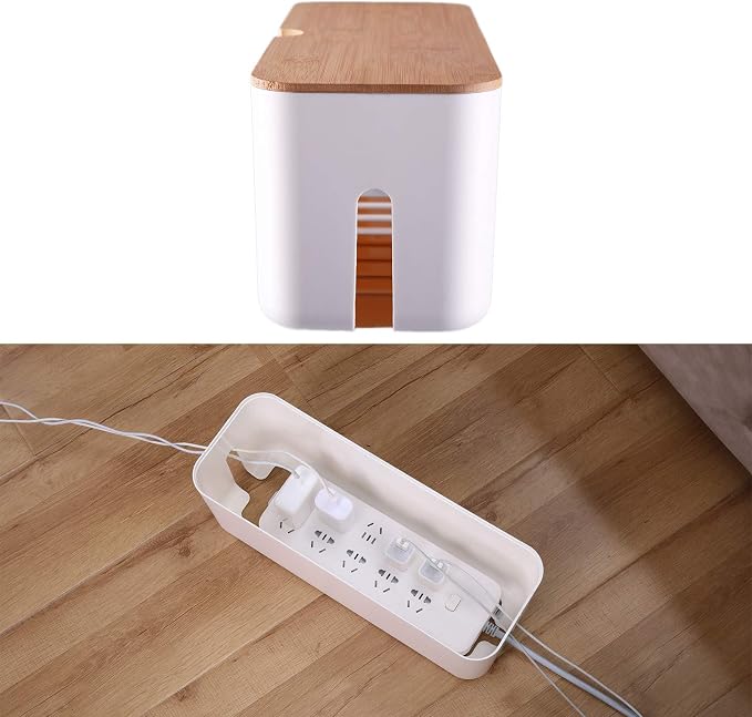 Changsuo Cable Management Box Small White, Extension Cord Organizer for Power Stripe Surge Protector Wire Management Concealer Cover Hider for Desktop Home Office Kitchen (White)