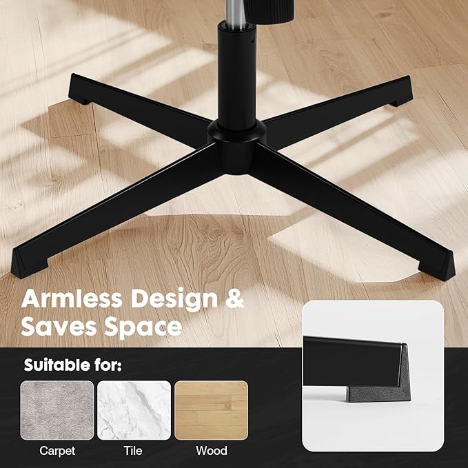 Sweetcrispy Criss Cross Armless Office Chair - PU Leather Adjustable 360° Swivel Wide Seat with Thick Padding, Ergonomic Rolling Computer Desk Task Chair for Modern Vanity & Makeup