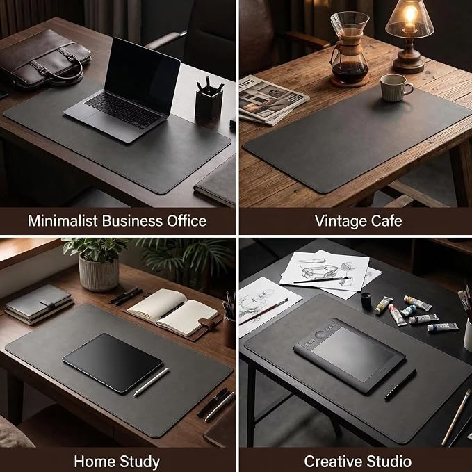 Distressed Leather Desk Mat - Non-Slip PU Table Pad for Office and Home - Workspace Organization and Accessories - Ideal for Large Mouse Mat and Desktop Covers on Top of Tables(Dark Gray,12"x 32")