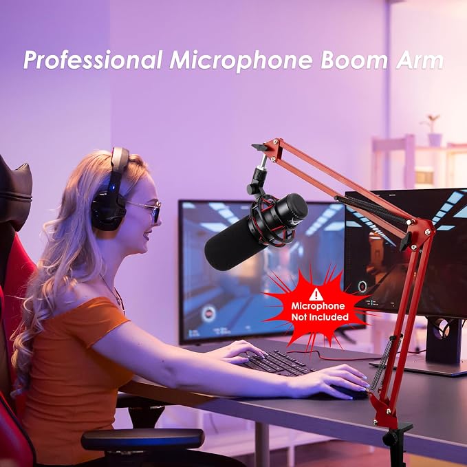 Red Mic Arm Compatible with HyperX QuadCast S - Premium QuadCast S Microphone Boom Arm for Gaming, Streaming by YOUSHARES