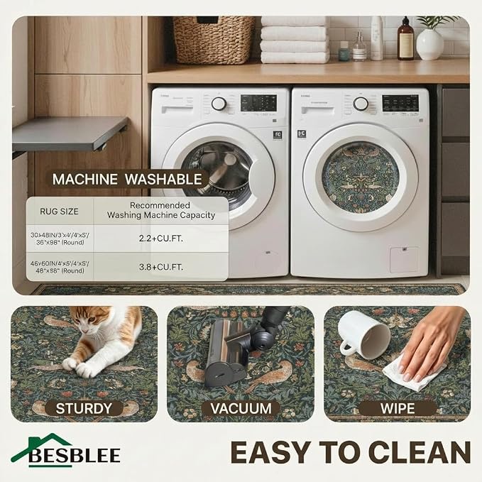 48"x60" Office Chair Mat for Hardwood Tile Floor, Under Desk Carpet Protector for Rolling Computer Chair Mat, Machine Washable Area Rug, Anti-Slip 1/5" Thick Low Pile Thin Vinyl Floor Mat, Deep Green