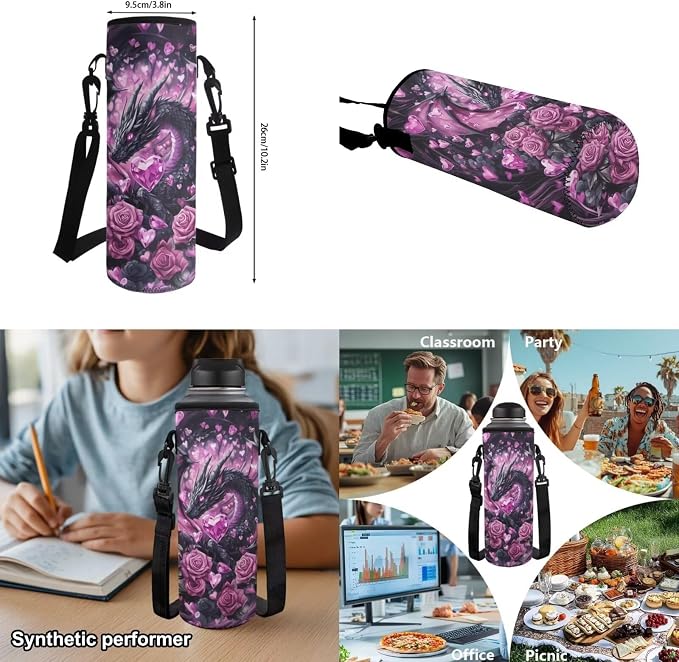Dragon Heart Backpack for Girls 7-10, 4PCS School Backpack Set with Lunch Box & Pencil Case, Pink Rose 17 Inch Book Bag for Elementary Back to School