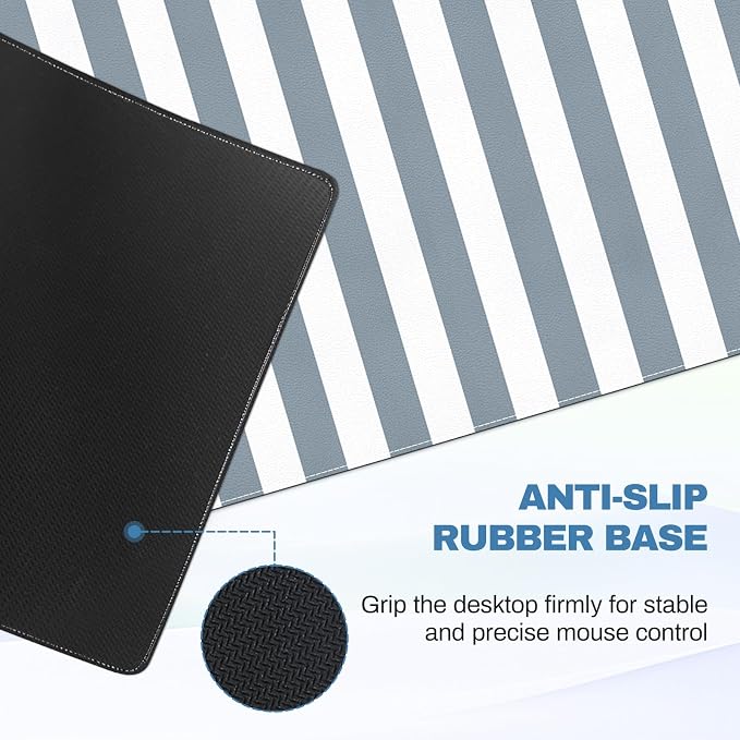 Gray Desk Pad, PU Leather Desk Mat, XXL Extended Mouse Pad Waterproof Striped Desktop Blotter Protector, Non-Slip Large Laptop Keyboard Writing Mat for Office Home