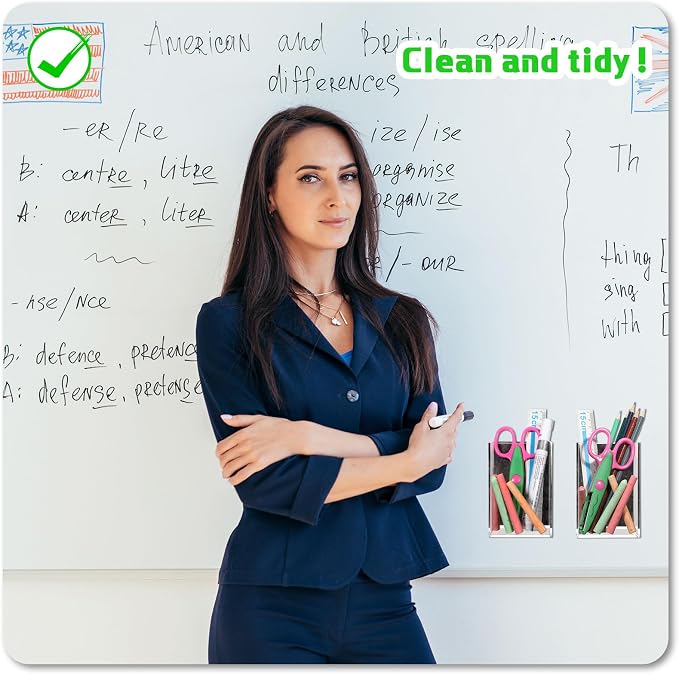 2 Pack Back to School Magnetic Pencil Holder, Non-slip Acrylic Magnetic Dry Erase Marker Holder, Clear Makeup Brush Cups, Pen Marker Organizer for Whiteboard Refrigerator Office Classroom