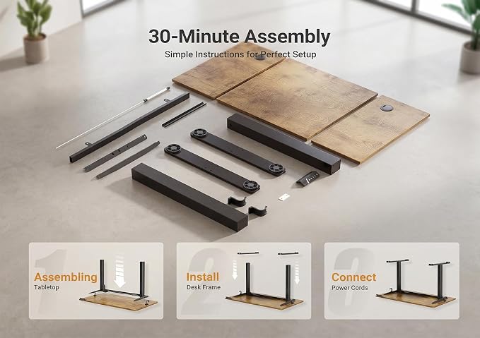 YDN Electric Standing Desk, 48x24 Inch, Rustic Brown | 3 Memory Presets, Cable Management, Adjustable Height, Sit Stand, Computer Workstation, Home Office