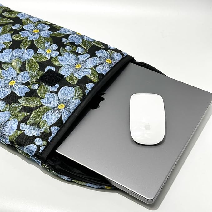 Puffy Laptop Sleeve 13-14 Inch Blue Flower, Protective Carrying Case for Men and Women, Cute Case Bag Compatible with 13 and 14 Inch Laptops, for MacBook Air M2, Asus/Dell Xps in Cover