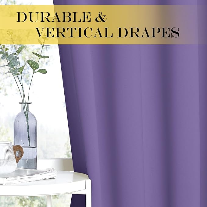 NICETOWN Room Darkening Short Curtain 54 inches Long for Living Room, Grommet Sound Reducing Thermal Insulated Curtains for Bedroom Nursery Window, 46W x 54L, 1 Piece, Lilac Purple