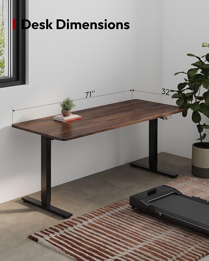 SANODESK Dual Motor Electric Standing Desk 71 x 32 Inches, Height Adjustable Sit Stand Desk with Large Splice Board for Home Office, Computer Workstation, Study & Gaming, Black Frame/Black Walnut Top