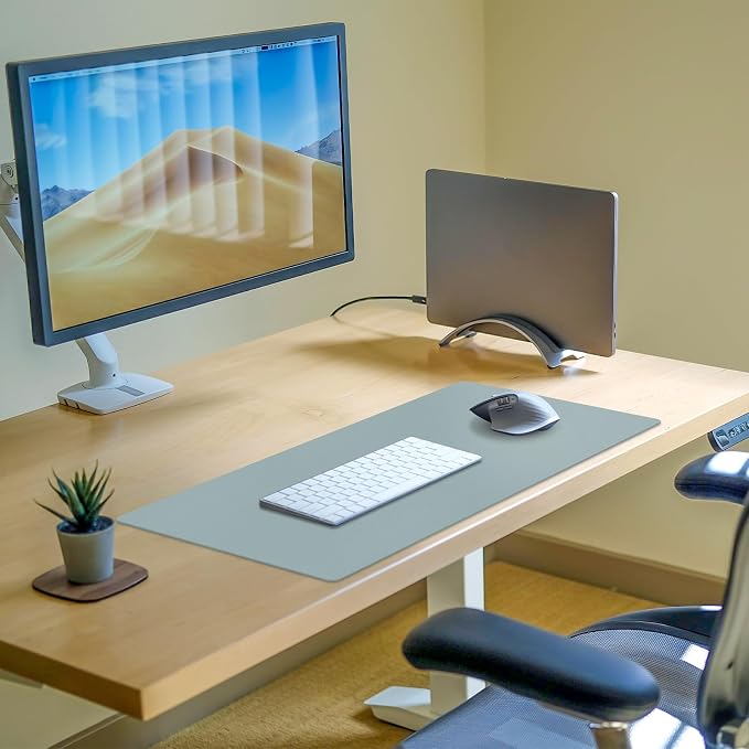 Large Desk Pad Mat, Leather Blue Desk Mat for Desktop, Computer Desk Mouse Pad Non-Slip, Waterproof Keyboard Mat for Office/Home/Decor, 23.6" x 13.7"