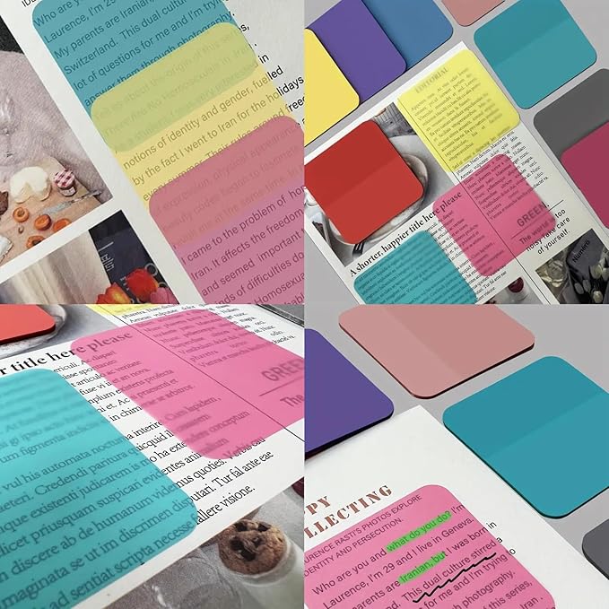 320 Sheets Colored Transparent Sticky Notes, Waterproof Translucent Sticky Notes for Notepad Adhesive Memo Pads Annotating Books School Supplies