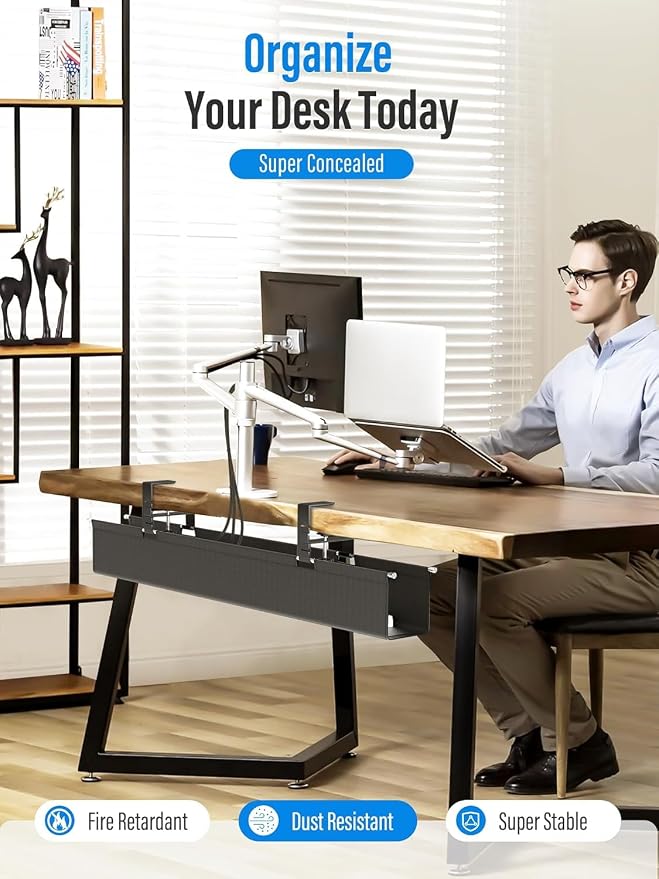 Cinati 49.2" Under Desk Cable Management Tray, Large Fabric Cord Organizer