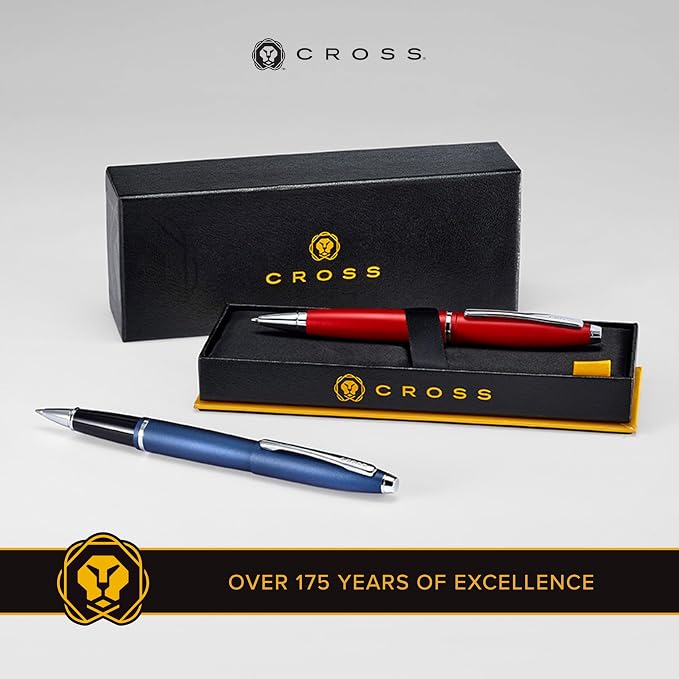 Cross Calais Brushed Rose Gold Plate and Black Lacquer Rollerball Pen - High-End Pen for Everyday Use - Professional Desk Essential - Smooth Writing - Durable Construction - Black Ink