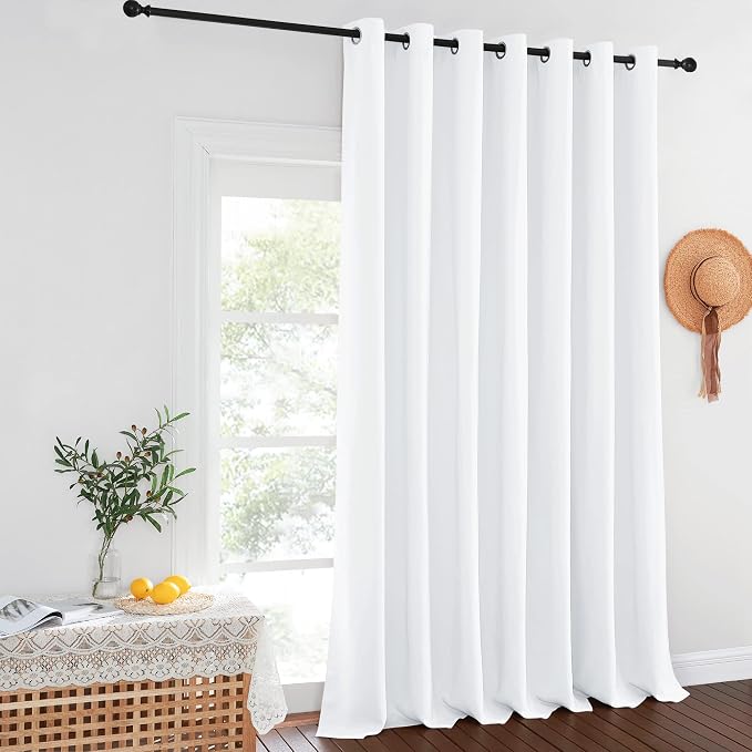 NICETOWN Blackout Curtains for Sliding Glass Door Room Divider Noise Reduce Curtain Panel Portable Window Screen Sliding Partition, W100 x L102 inches, 1 Panel, White