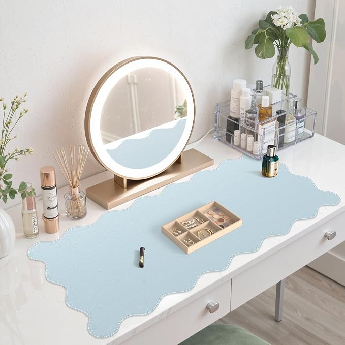 iCasso Leather Mouse Pad,Extra Large Desk Pad for Desktop,Waterproof PU Desk Cover Mat,Cute Scalloped Keyboard Mats for Women Girl,Non-Slip Computer Pad for Office Home Dorm