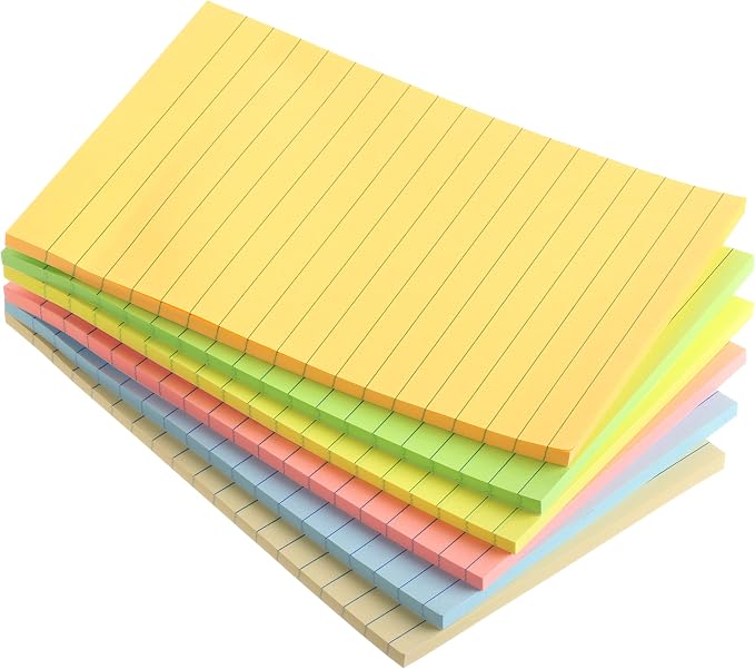 Mr. Pen- Lined Sticky Notes, 4" x 6", 6 Pads, 45 Sheets/Pad, Pastel Color | Sticky Notes with Lines, Ruled Post Stickies, Memo Pads, Self-Stick Note Pad for Office, School, Home, Study & Organization