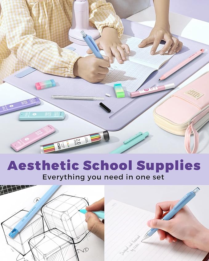 Four Candies 36PCS Aesthetic School Supplies, Mechanical Pencils 0.5mm, 0.7mm, 0.9mm & 2.0mm with 624PCS Lead Refills, Cute Mechanical Pencil Set for Writing, Drawing & Drafting (Pink)