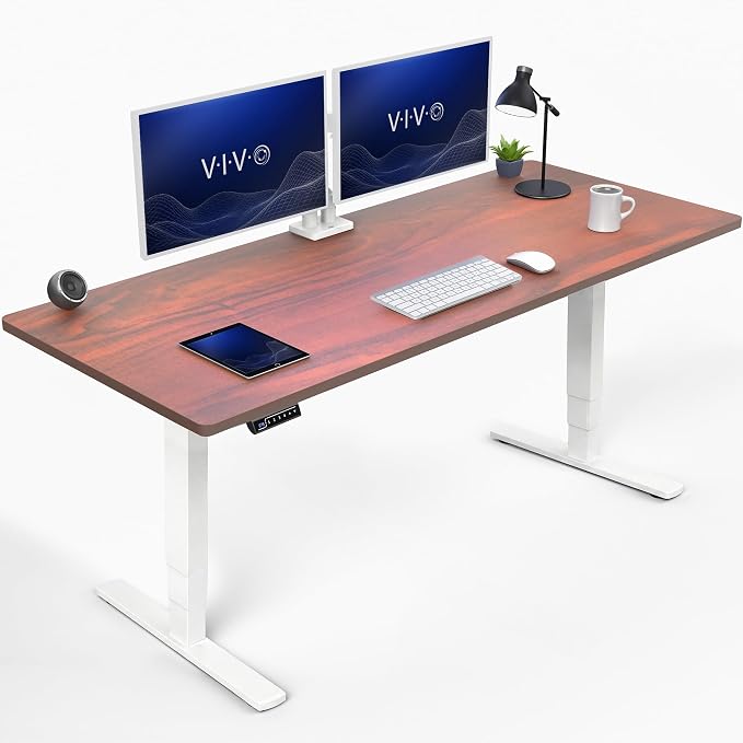 VIVO Electric 71 x 30 in Standing Desk, Touch Screen Adjustment, 220 lb Frame Support, 2E Series, Dark Walnut Top, White Frame, DESK-KIT-2EW71D