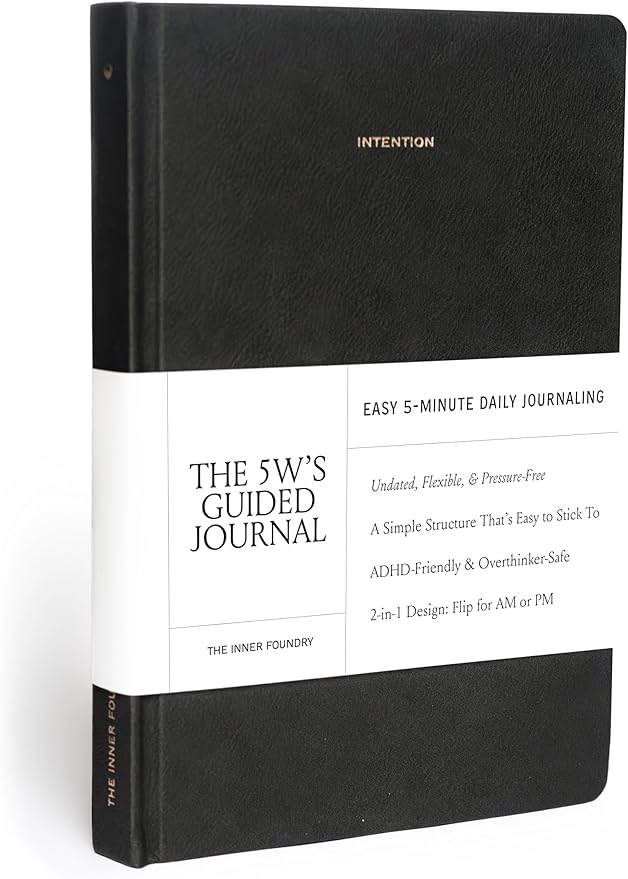 10-Minute Morning & Night Journal – Reversible AM/PM Guided Notebook for Mindfulness, Focus & Consistency – Undated Daily Journal in Black Vegan Leather | The 5W’s Guided Journal by The Inner Foundry