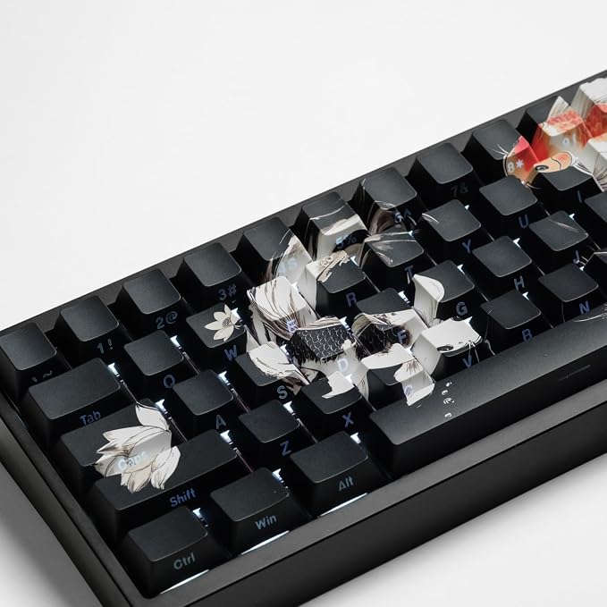 PBT Keycaps Lucky Koi Fish 60 75 100 Percent Shine Through Side Printe Thick Cherry Profile 130 Keys Dye Sub Custom Keycap Set keycaps for 61/64/68/84/87/100/104/108 MX Mechanical Keyboard