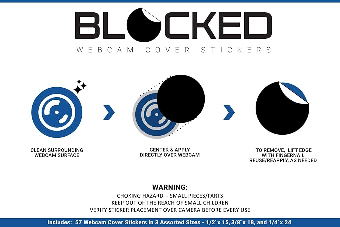 Blocked Original Vinyl Webcam Cover Stickers | Restickable & Stackable Privacy Covers | for All Camera-endable Devices | 3-Sizes | 57 Black (Muted Matte)