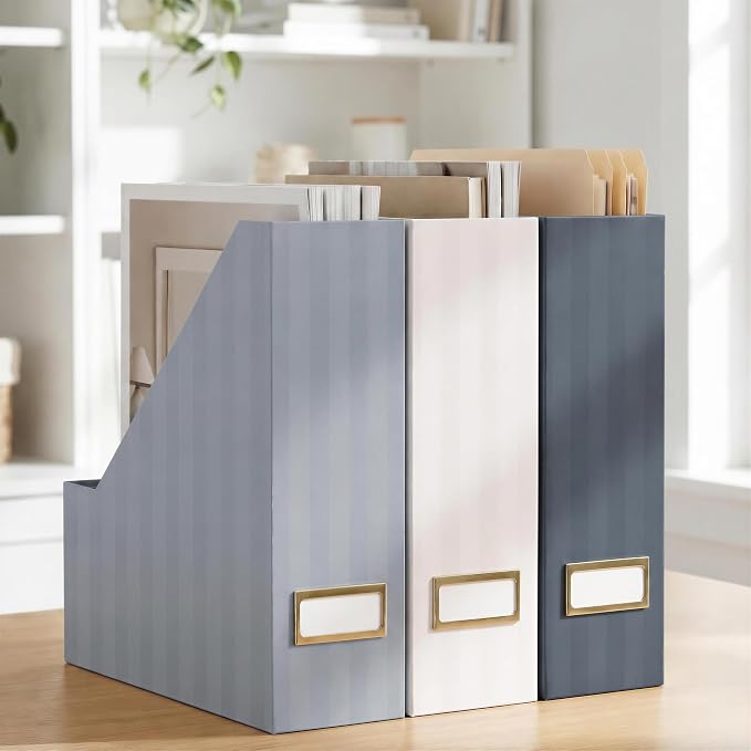 Beautiful Magazine Holder Set of 3 - Sturdy File Holder to Organize Your Desk or Shelves - The Perfect Office & Work Storage to Effortlessly Arrange Your Paperwork, Files, Magazines, Books or Binders
