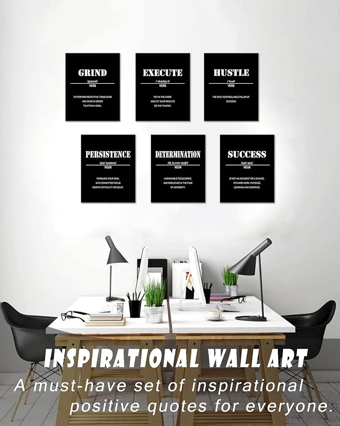 Drsoum Inspirational Office Wall Art - Motivational Quotes for Living Room - Encouraging Canvas Posters for Bedroom - Sayings for Wall Decor - 8” x10” x6 PCS (FRAMED)