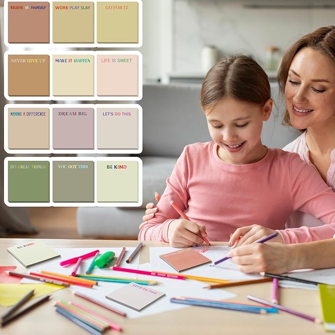 Yinder 24 Pcs Inspirational Sticky Notes Thank You Gift Motivational Sticky Note Pad Employee Appreciation Gift Bulk for Staff Coworker Teacher Nurse Office Groups 3 x 3'' (Motivation,Boho)