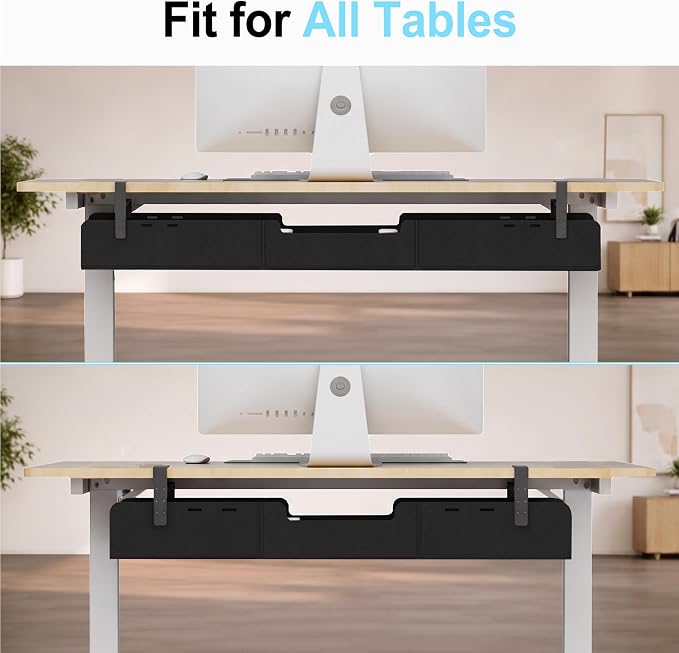 No-Drill Under Standing Desk Cable Management,47.2" L,Black | Upgraded 0.25" Heavy-Duty Felt Cable Organizer,Desk Wire Management Tray with Clamp or Screw Mount,for Home or Office