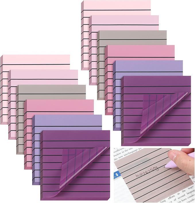 Yinder 24 Pack 720 Sheets Transparent Sticky Notes Translucent Clear Lined Self Sticky Notes for Bible Tabs, Book Tabs, Office School Supplies(3 x 3 Inch,Purple Colors)