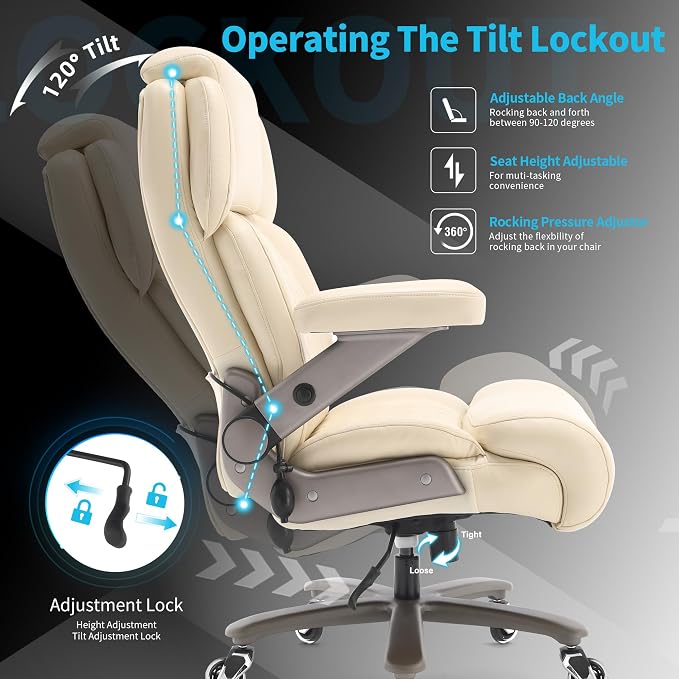 Big and Tall Office Chair 700lbs, Ergonomic High Back Computer Desk Chair | Adjustable Headrest&Lumbar Support, 3D Flip Arms, Large Wheels, Heavy Duty Metal Base, Thick Padded Wide Seat Executive Chair