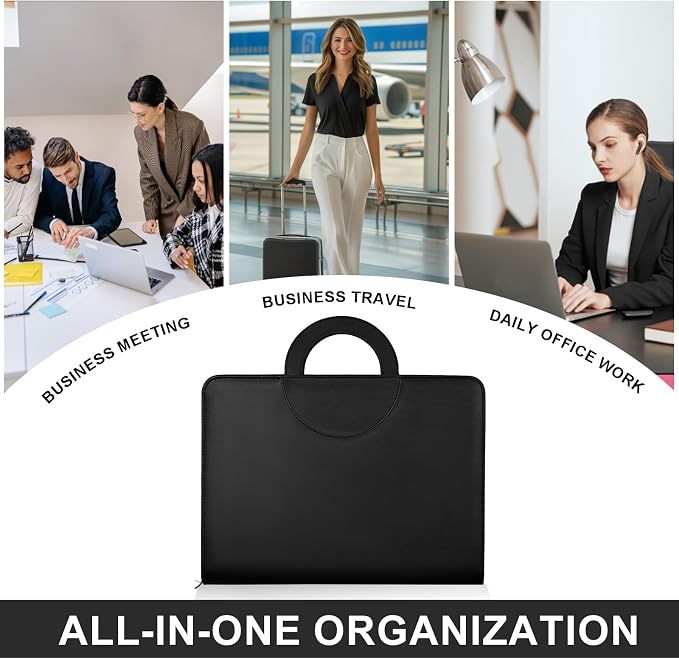 Leathario Portfolio Binder, Includes 5 Folder Index Dividers, 13 Inch Tablets Organizer with Handle, Vegan Leather A4 Padfolio, Multi-Pocket Notepad Business Planner Professional Document