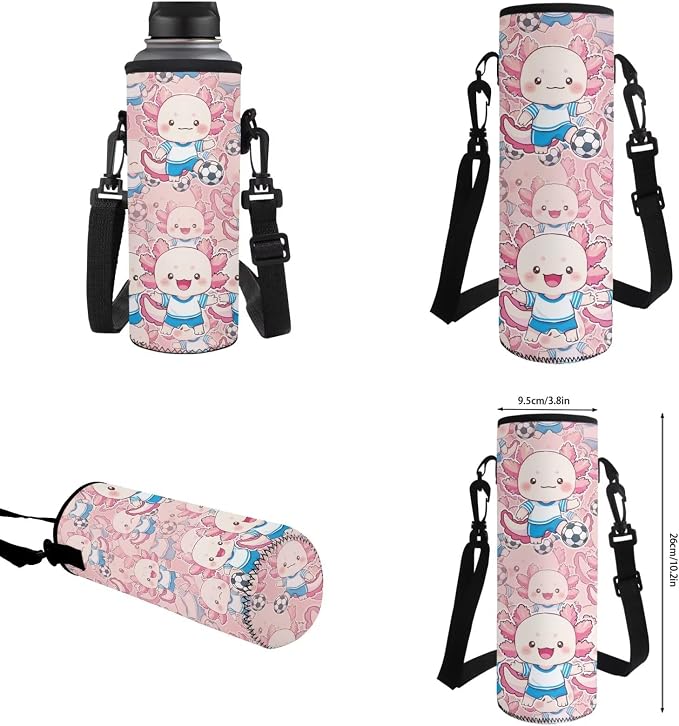 WELLFLYHOM 4Pcs Soccer Axolotl School Backpack for Girls 6-8 Cute Book Bag | Pink Bookbag Kids Schoolbag with Lunchbox Pencil Case Water Bottle Sleeve Girls School Back Pack