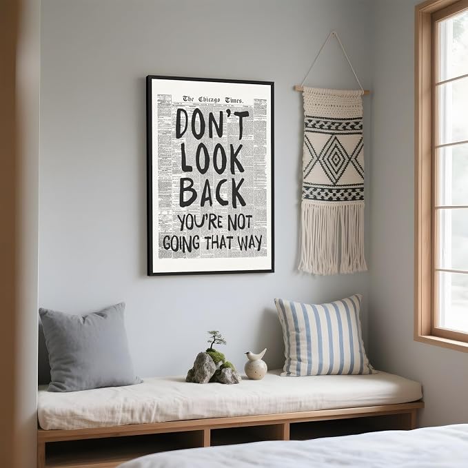 Framed Retro Newspaper Wall Art Trendy Black and White Poster Dont Look Back Inspirational Quote Posters Positive Motivational Affirmation Canvas Print Preppy Aesthetic Office Bedroom Decor 24x36inch