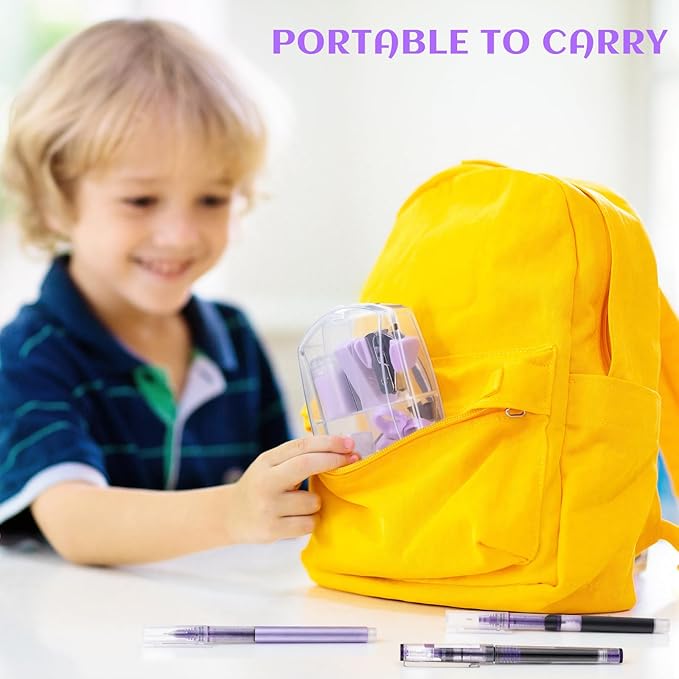 Colarr Mini Office Supply Kit Include Stapler Tape Dispenser Staple Remover Paper Clip Scissor Staple Pen Sharpener Note Small Telescopic Knife for Office Back to School Supplies Student Clerk(Purple)