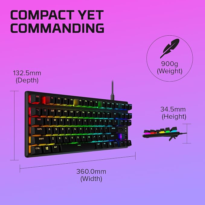 HyperX Alloy Origins Core Mechanical Gaming Keyboard PBT Keycaps Tenkeyless TKL Blue Switch Clicky LED RGB Backlight Playstation Xbox Licensed for PC, PS5, PS4, Xbox Series X|S, Xbox One, Desk Setup