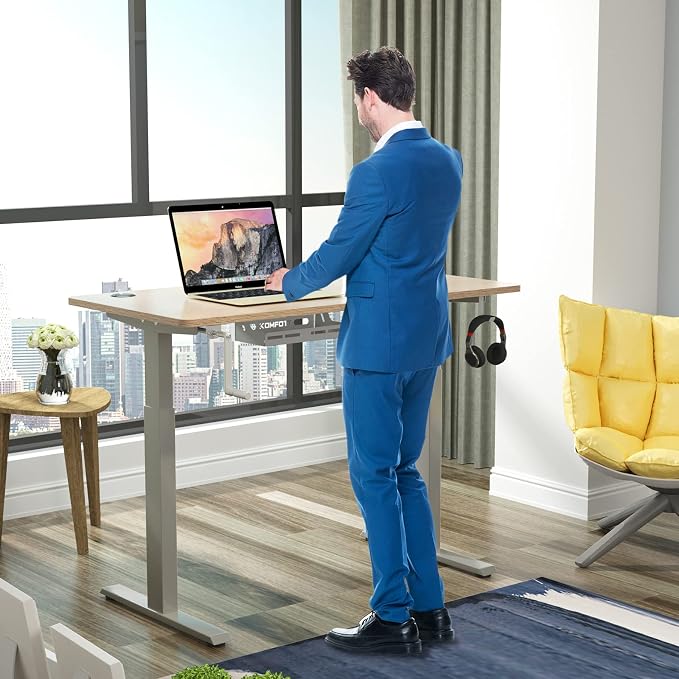 COSTWAY Crank Standing Desk Frame, Manual Hand Crank Workstation Base, Ergonomic Sit to Stand Base w/Foldable Crank Handle, Hook, Cable Management Rack (Grey)