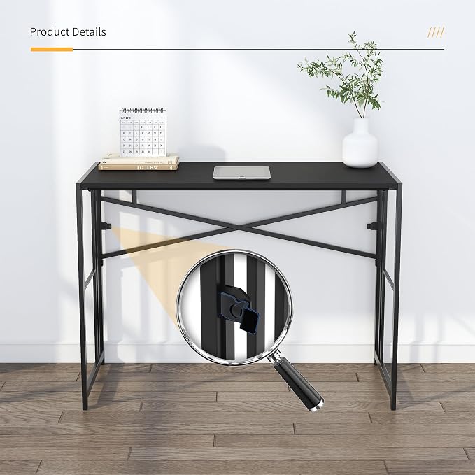 Lutown-Teen Folding Desk 40 inch Writing Gaming Computer Camping Desk, No Assembly Required Home Office Table, Black