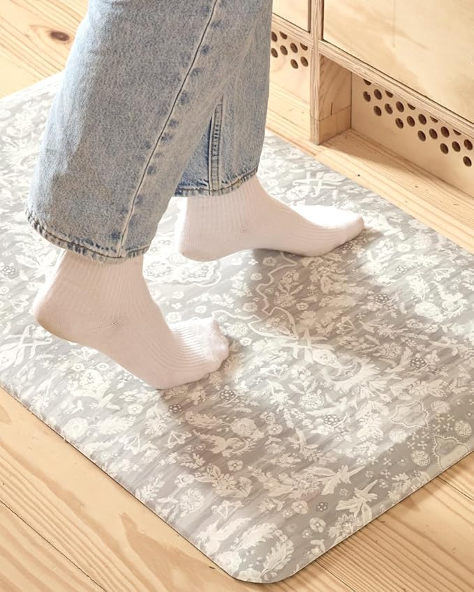 House of Noa Nama Standing Mat – Anti-Fatigue Kitchen Mats for Floor, Cushioned & Non-Slip Comfort Mat for Standing, Thick Foam Anti-Fatigue Mat for Kitchen & Workspaces, Emile Earl Grey 22" x 54"