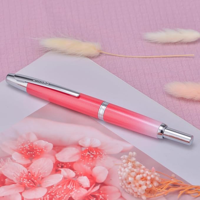 Jinhao 10 Press Fountain Pen with Box, Gradient Red Retractable Fine Nib with Ink Converter Set (Silver Clip)