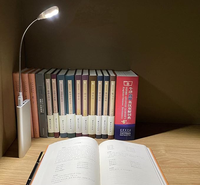 LED USB Reading Lamp Light with 2-Brightness Dimmable Setting, Flexible Gooseneck USB Light for Notebook Laptop Keyboard, Powerbank(On/Off Switch, 1 White+1 Mini USB Light)