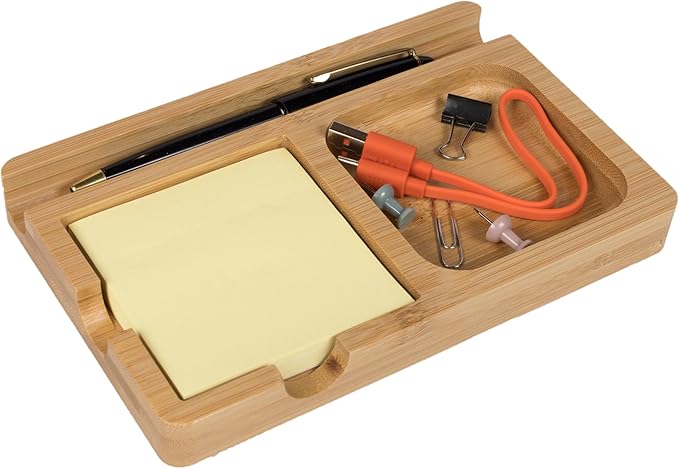 S&A WOODCRAFT Office Desk Organizer with Sticky Note Holder, Pen Slot & Phone Stand - Versatile Moso Bamboo Sticky Note Dispenser, Includes 100 3x3 Inch Pages & 4 Anti-Skid