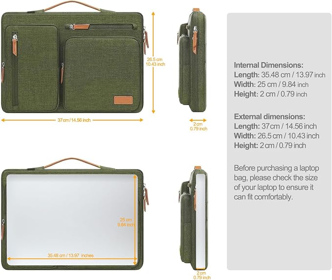 MOSISO 360 Protective Laptop Case 14 inch, 14 inch Laptop Sleeve Compatible with HP Lenovo Dell ASUS Acer, HP, Dell Latitude, Lenovo, Side Open Carrying Case with 4 Zipper Pockets&Handle, Olive Green