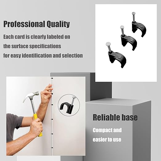 700 Pcs Cable Clips with Steel Nails, Nail in Cable Clips, Black 4/5/6/8/10mm Cable Wire Clips, Cable Wall Clips, Wire Staples Cord Clips with Nails for Speaker Ethernet Cords Wires