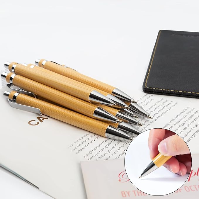 jinfusi Bamboo Retractable Ballpoint Pen(12 pack),Black ink 1mm Sustainable Pens for Journaling Writing Office Supplies Eco Friendly Products Set Pens